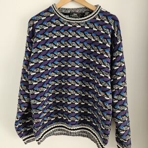 80s Sears Mens Store Purple and Blue Patterned Sweater